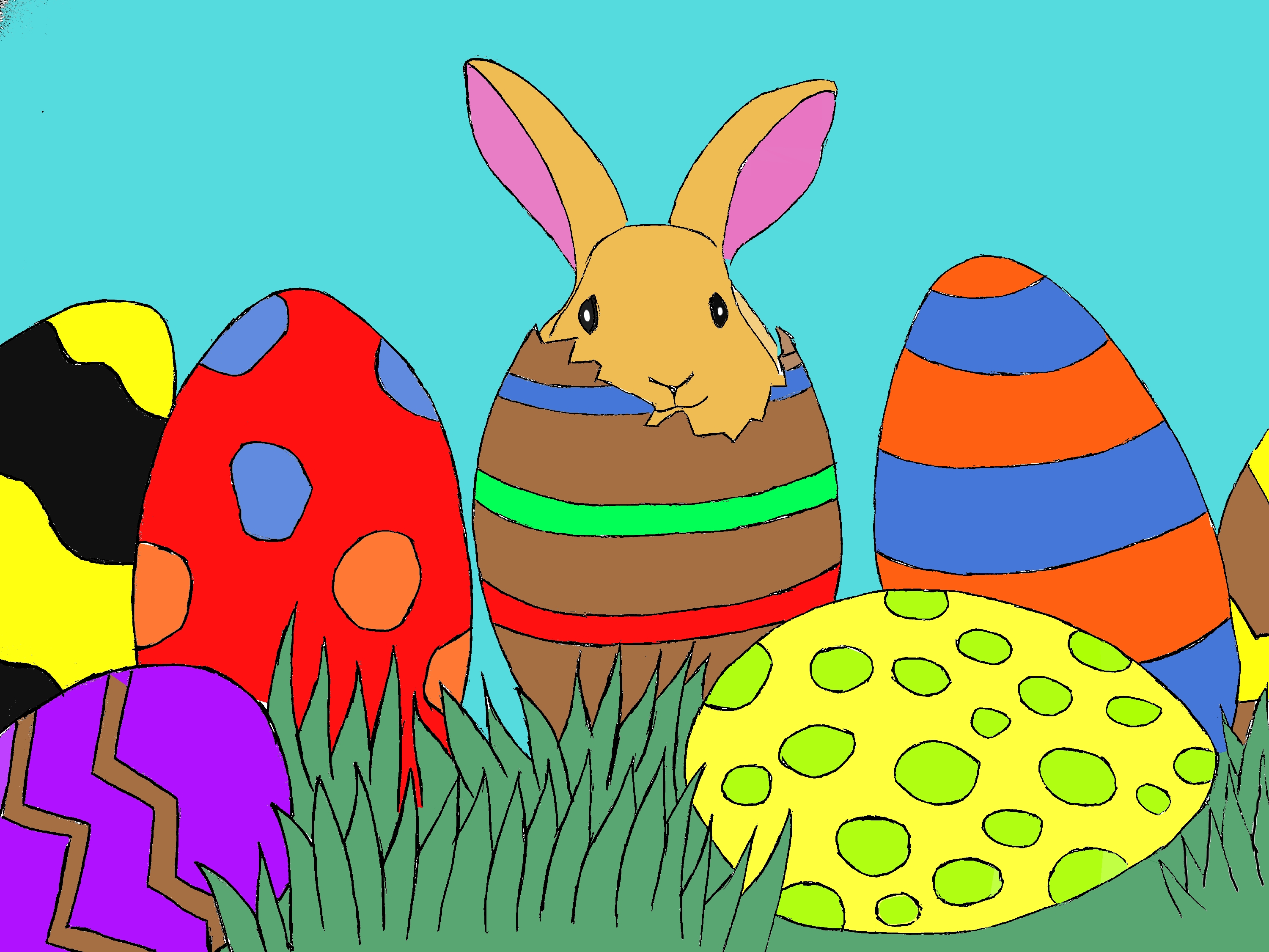 Lapin souriant et Œufs colorés